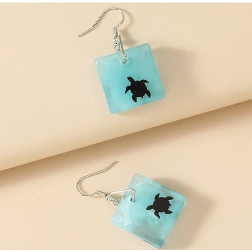 Creative Tortoise Drop Earrings For Women Cute Sea Blue Acrylic Resin Animal Earrings Halloween Exchange Gifts