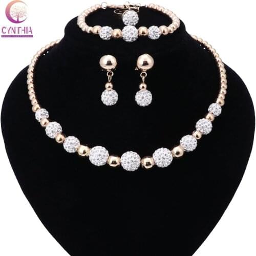 Women Bridal Wedding Party Accessories gold color Rhinestones Crystal Necklace Bracelet Earring Ring Jewelry Sets