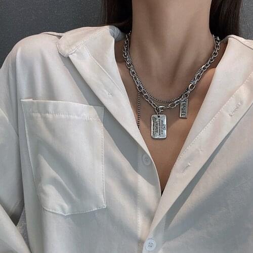 2021 new hip-hop letter tag necklace female summer retro accessories cold wind double-layer fashion couple clavicle chain