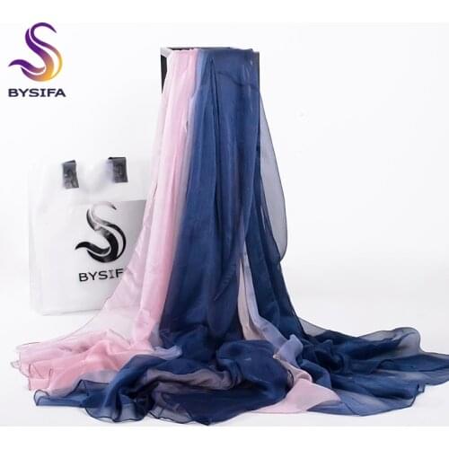 [BYSIFA] Winter Women Scarves 2017 Brand Solid Gradient Silk Long Scarf Wrap Shawl Bufandas New Grey Black Neck Scarf 190*160cm