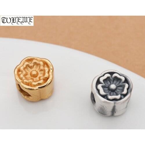 100% 3D 999 Silver Flower Beads Pure Silver Large Hole Jewelry Beads DIY Bracelet Beads Good Luck Jewelry Findings Beads