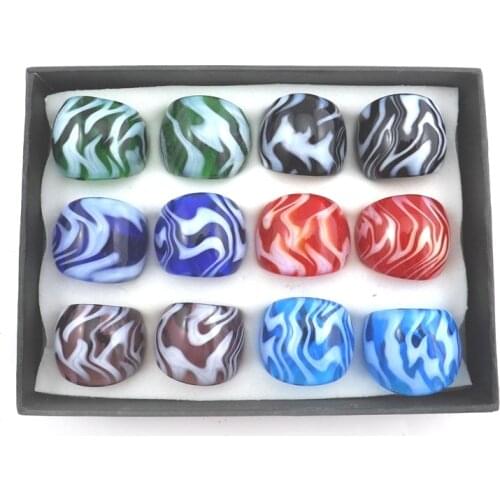 12pcs/lot Mixed Color Chinese Style Murano Glass Rings Irregular Stripes Design