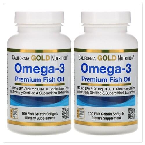 2 bottles California Gold Nutrition, Omega-3, Premium Fish Oil, 100 Fish Gelatin Softgels