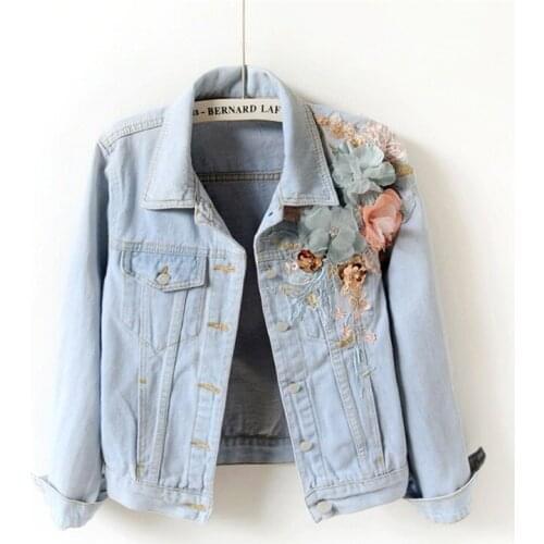2018 Spring Women Denim Jacket Plus Size SXL Vintage Cropped Short Wild decal Denim Coat Long-Sleeve Jeans Coat Cardigan