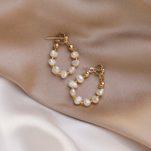 2021 Wholesale Gentle Retro Palace Style Freshwater Pearl Rear-hanging Hong Kong Style Stud Earrings Jewelry