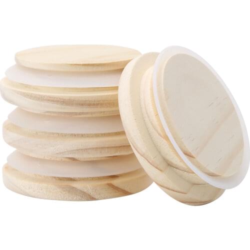 4 Kitchen Mason Jar Storage Canning Lids Drinking Cup Covers Reusable Seal Ring Pine Wooden Lid Caps for Glass Jars Ceramic Mugs
