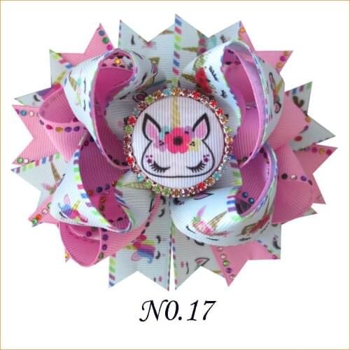 50 BLESSING Girl 4.5" Unicorn Hair Bow Clip Rhinestone Colorful Princess Baby