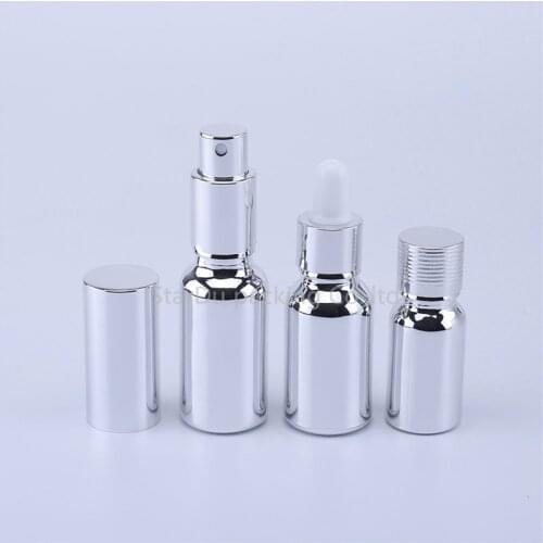 6pcs 10ML-100ML Silver Glass Bottle Essential Oil Dropper Bottle Vial Cosmetic Packaging Serum Lotion Pump Spray Atomizer Bottle