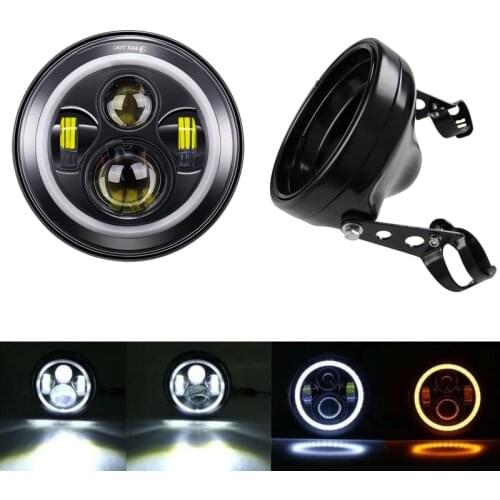 7" 40W Motorcycle Headlamp with DRL Halo LED Headlight 7" Housing Bucket Trim Ring For Dyna Iron 883 Honda Yamaha 7" Headlight