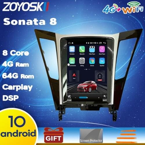 64G rom Android 9.0 os 10.4 inch vertical screen Tesla style car gps multimedia player for Hyundai sonata 8 2010-2015 carplay