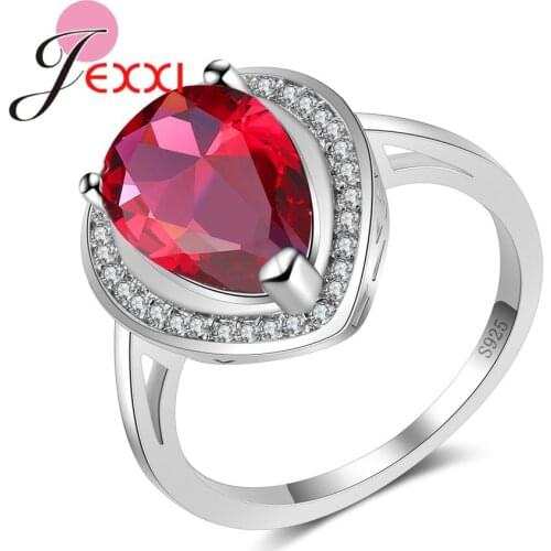 Shiny 2 Color WaterDrop Shaped Crystal Rings For Women Wedding Nice Accessories 925 Sterling Silver Ring Female Jewelery