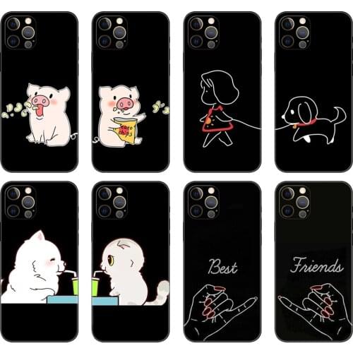 Black tpu case for iphone 5 5s se 2020 6 6s 7 8 plus x 10 XR XS 11 12 mini pro MAX back Always And Forever Best Friends Cartoon