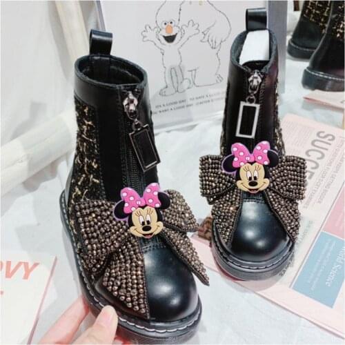 Disney childrens cartoon Minnie plus velvet warm sequined cotton boots Martin boots leather boots girl princess short boots