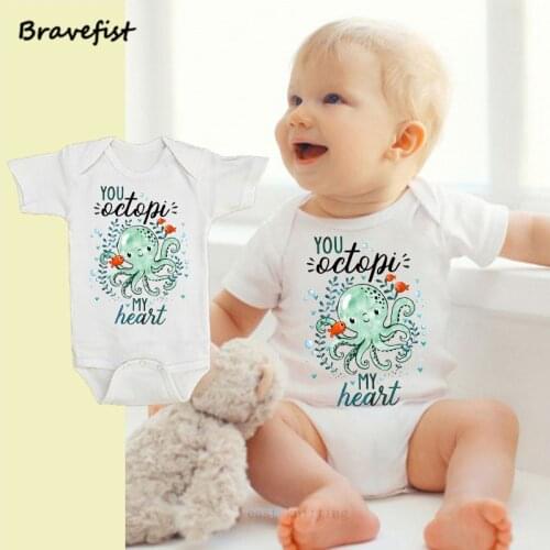 Octopus Print Baby Children Kids Clothing Boys Girl Summer Short-Sleeve Cotton Original Bodysuits Lovely Infant Jumpsuits Onesie