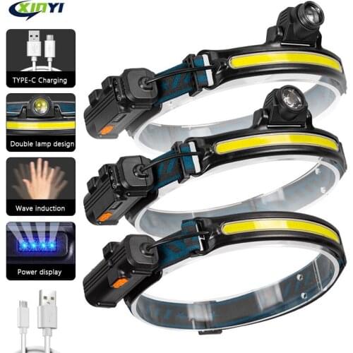 NEW Powerful IR Sensor COB LED Headlamp USB Lantern Lamp Waterproof LED Headlight 6Modes 2000mAh 18650 Flashlight Head Torch
