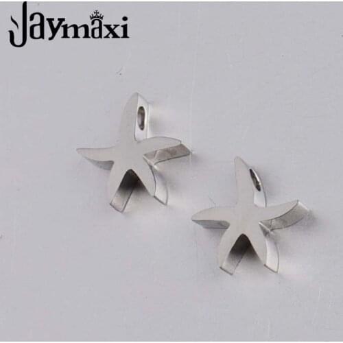 Jaymaxi Small Starfish Charm 1.8mm Hole Bead Stainless Steel Mirror Polished Lovely Ocean Beads 9.8*10mm 20Pieces/lot