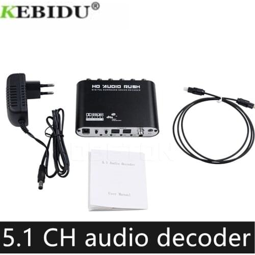 Kebidumei 5.1 CH audio decoder Optical digital to 5.1 Amplifier Analog Converte SPDIF Coaxial to RCA DTS AC3 with EU Plug