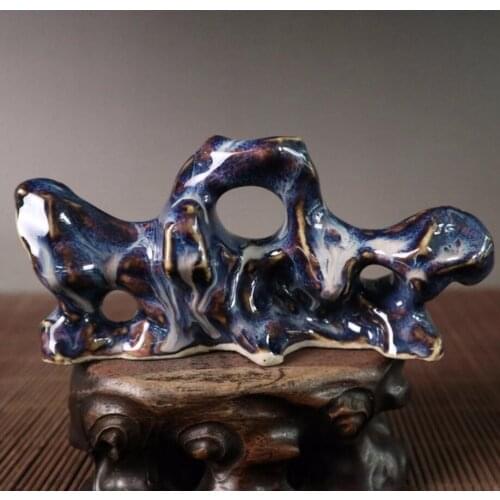 China blue glaze ceramic Stone shape Pen rack crafts statue