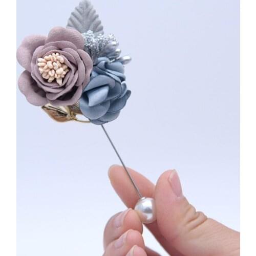 Classical Flower Brooch Boutonniere Artificial Flowers Rhinestone Crystal Wedding Brooch Marriage Pins Jewelry Accessories