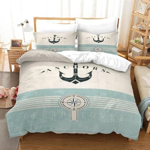 Anchor Printed Bedding Set Cartoon White Duvet Cover Bedroom Decor + 1/2pc Pillow Case Twin Full Size Bedclothes Digital Bedline