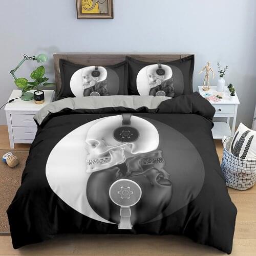 Skeleton Bed Set Retro Sugar Skulls Pattern Duvet Cover 3D Skull Bedding Set Twin Size Gothic Comforter Quilt Cover for Teen Boy