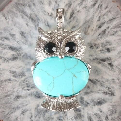Hot !!!46x25MM Green Howlite Stone Owl Beads Pendant 1 PCS Best Gift