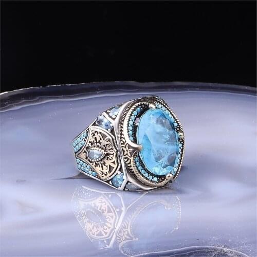 Semi Precious Has Aqua Cz 925 Sterling 925 K Silver Men 'S Ring