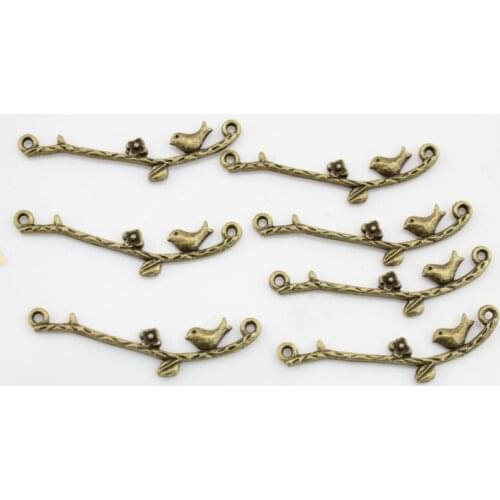 Set of 50 pcs birds on branch zinc alloy little kawaii pendant, charm, drops for diy antique silver bronze size32mmX3mm/AY0023