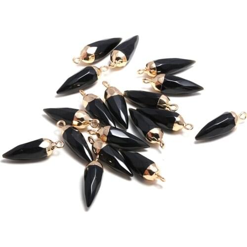 Natural Stone Agates Pendants Faceted Cone Charms Black Swing Crystal for Women Jewelry Making Necklace Reiki Heal Gift