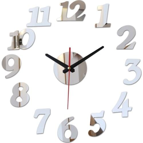 New 3d diy acrylic mirror stickers clock watch wall clocks horloge large decorative living room quartz needle