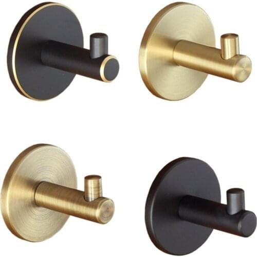 Solid Brass Brushed Gold Coat Hook Nordic Simple Clothes Hook Wall Hook For Kitchen, Bathroom, Living Room Black Hook Up