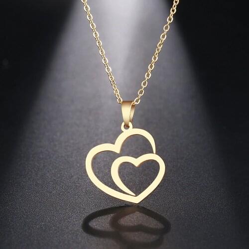 DOTIFI Stainless Steel Necklace For Women Man Hollow Double Heart Choker Pendant Rose Gold Necklace Engagement Jewelry