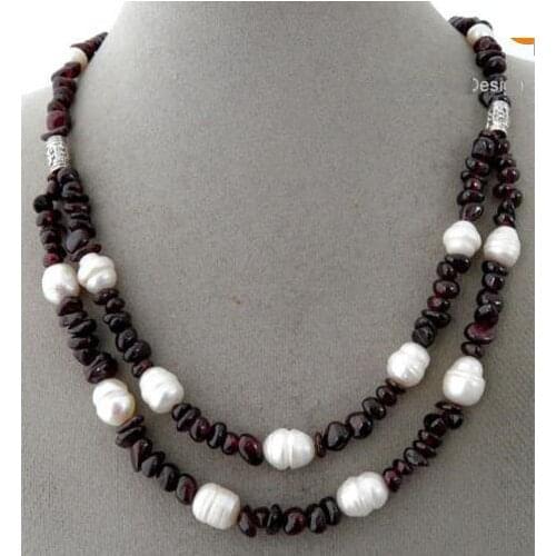 New Arriver Handmade 2 Strands Deep Red Wine Garnets Gem-stone Beads,Chunky Pearls Jewellery Necklace