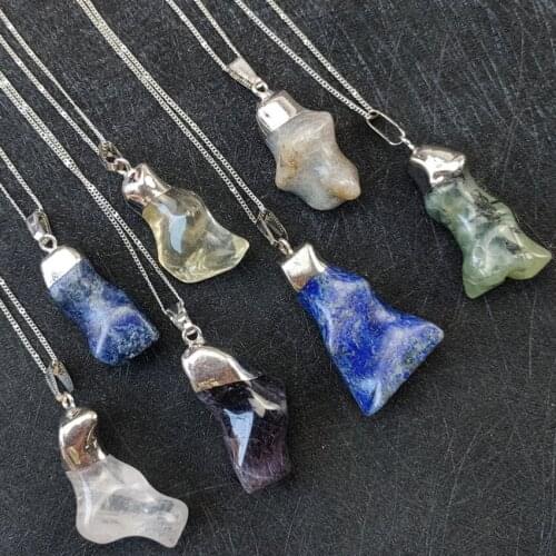 FYSL Silver Plated Irregular Shape Labradorite Stone Pendant Link Chain Necklace Lapis Lazuli Charm Jewelry