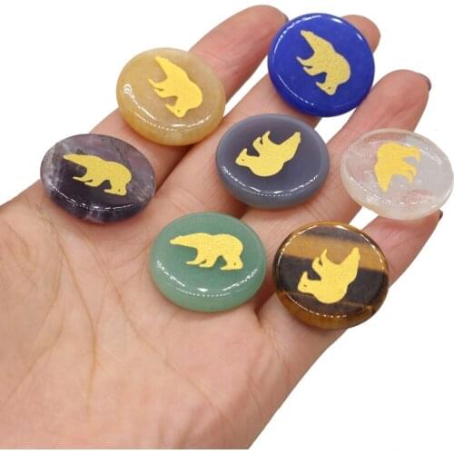 Natural Round Gemstone Carved Animal Type Room Table Decoration Ornaments Rose Quartz Green Agate Cute Stone Gems Beads 25x25mm