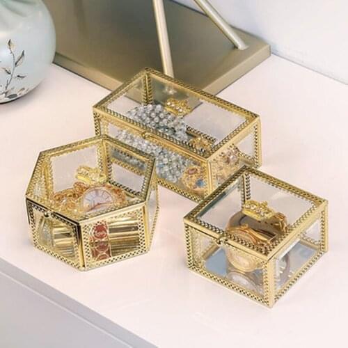 Transparent Glass Jewelry Storage Box Hairpin Earrings Display European Retro Ring Glass Box Makeup Storage Box Office Tools Tub