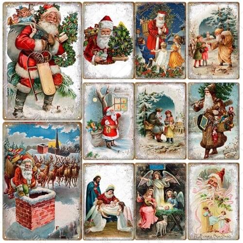 Merry Christmas Vintage Poster Santa Claus Metal Tin Plate Signs Happy New Year Home Decor for Pub Bar Stores 20x30cm