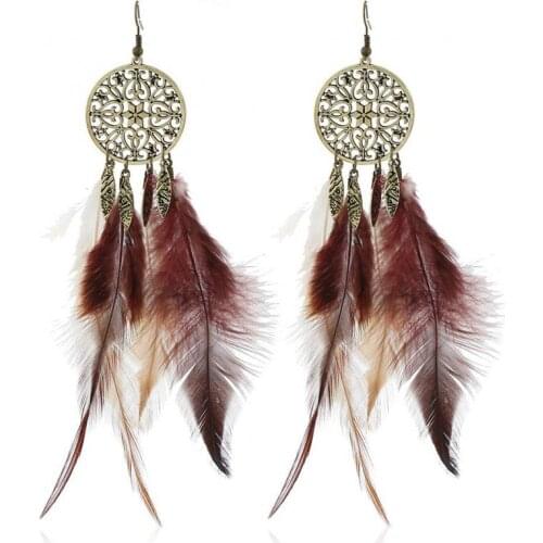 Retro Long Tassel Feather Earring Brown Color Ethnic Style Boho Big Dangle Statement Earring Accessories Vintage Jewelry Bijoux
