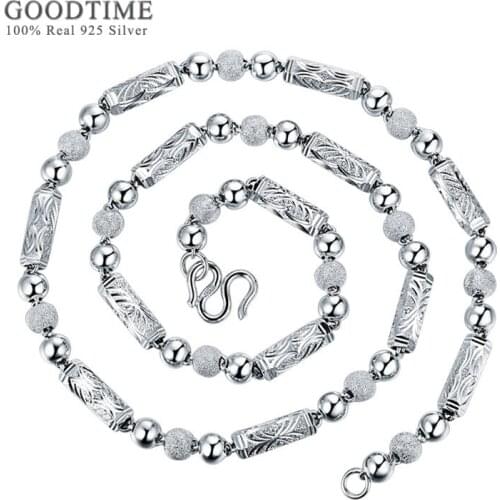 Generous Pure 925 Sterling Silver Chain For Men Jewelry Genuine Silver Bead Hexagonal Tube Frosted Rough Necklace For Boys Male