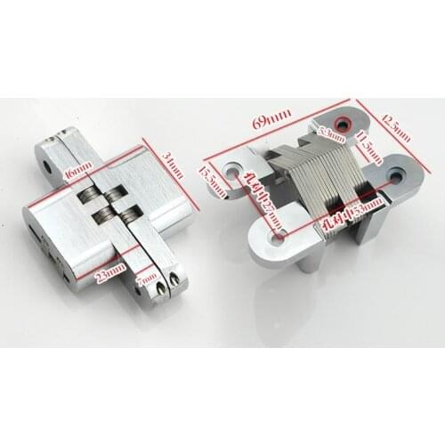 304 Stainless Steel Hidden Hinges 70x15.5mm Invisible Concealed Cross Door Hinge Bearing 30KG With Screw For Folding Door