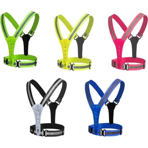 X5QF LED Reflective Sports Vest, High Visibility Warning Lights for Runners, Adjustable Elastic Safety Gear Accessories