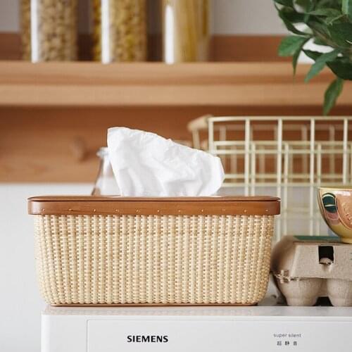 Rattan tissue box Pastoral style handmade square rattan wooden cover tissue box