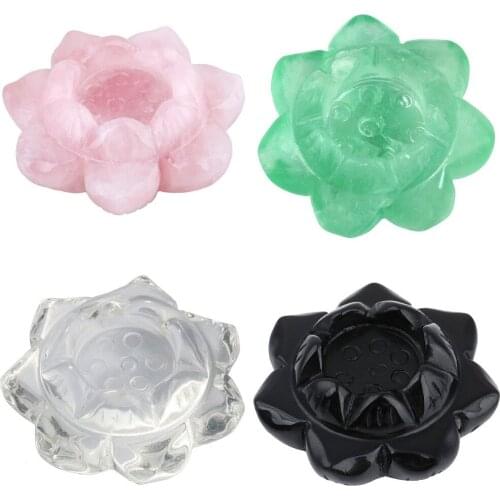 TUMBEELLUWA 2" Natural Crystals Carved Lotus Flower Crystal Ball Stand Office/Home Decor