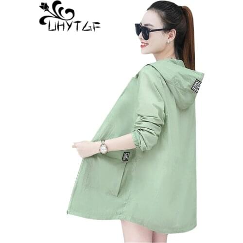 UHYTGF 2020 new summer sun protection clothing women thin coat Anti-UV breathable outdoor summer jacket loose plus size top 1570