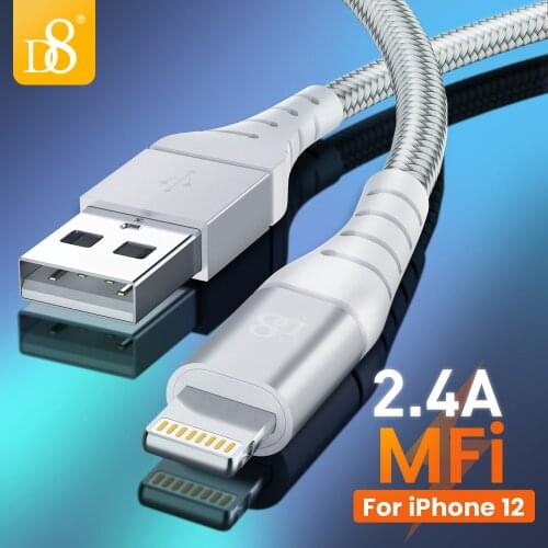 D8 MFi Lightning USB Cable for iPhone 12 Mini 11 Pro Max XS X XR 2.4A Fast Charging Cable USB Data Cable Phone Charger Cable 1M