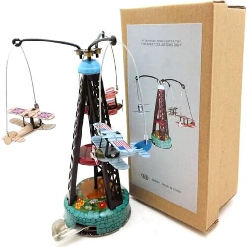 Vintage Retro Windup Rotating plane Model Clockwork Kids Birthday Gift Decor Children Plane Tin Toy Collectible Gifts