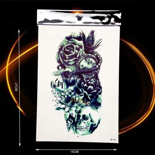 Waterproof Peacock Feather Fake Tattoo For Men Women Skull Clock Time Flower Arm Tatoo Body Art Temporary Tattoo Stickers HHB578