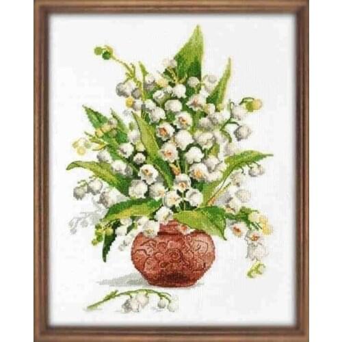 Cross stitch Handmade 14CT Counted Canvas DIY,Cross-stitch kits,Embroidery -Oven 895 White Lily of the Valley Vase 32-41