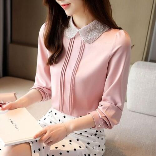 Women Blouse Chiffon Shirt Long Sleeve Beaded Shirt Solid Color Top Blouse Women Plus Size