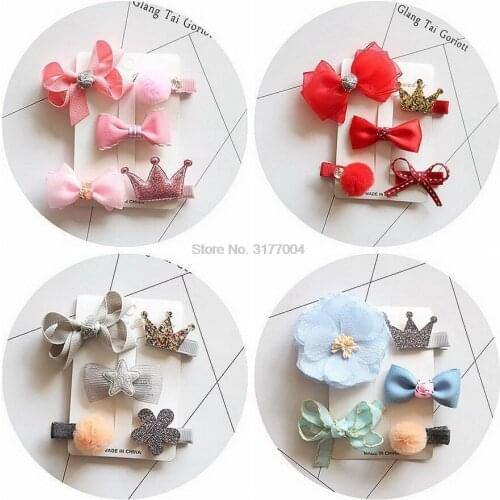 DHL 200set 5pc/set Rabbit Ears Bow Crown Hair Pin Girl Cute Prince Hair Clip Set Girl Boutique Hair Accessories